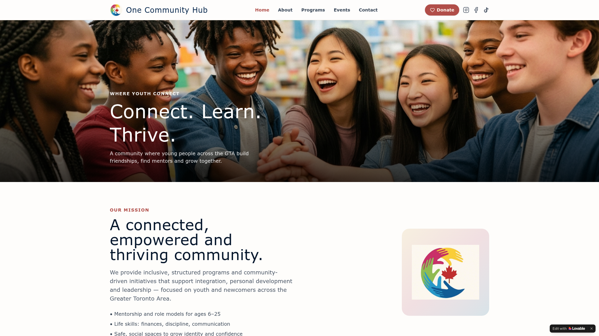Community organization website donation page
